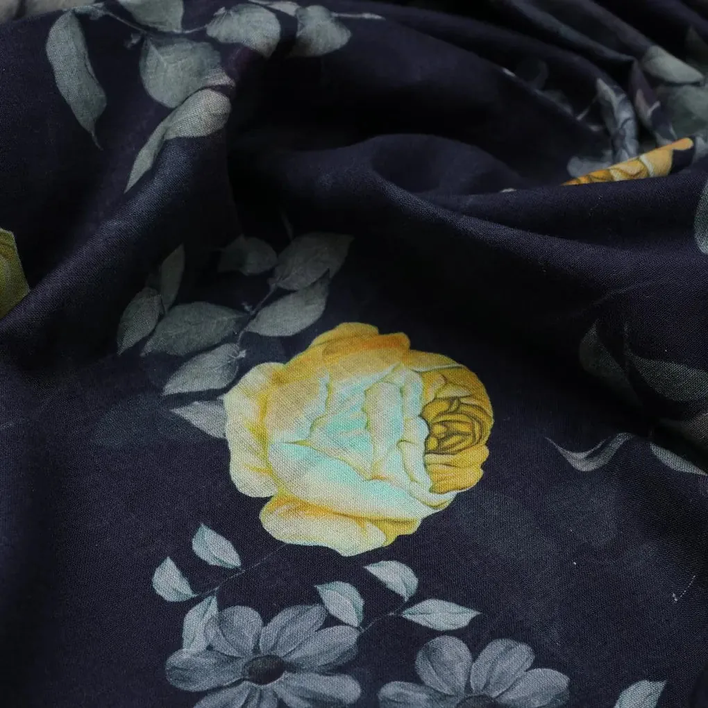 Elegant Floral Over Blue Base Digital Printed Fabric - Image 3