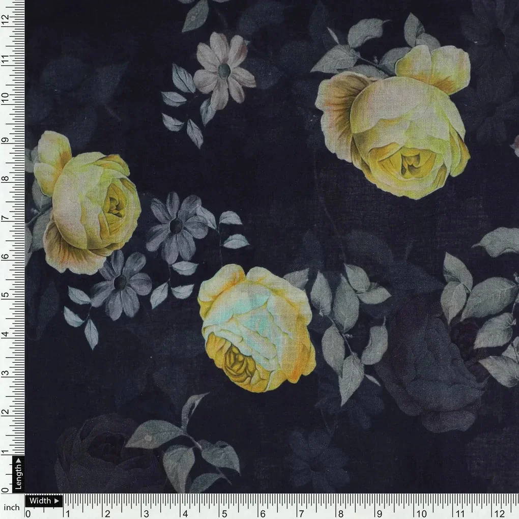 Elegant Floral Over Blue Base Digital Printed Fabric - Image 4