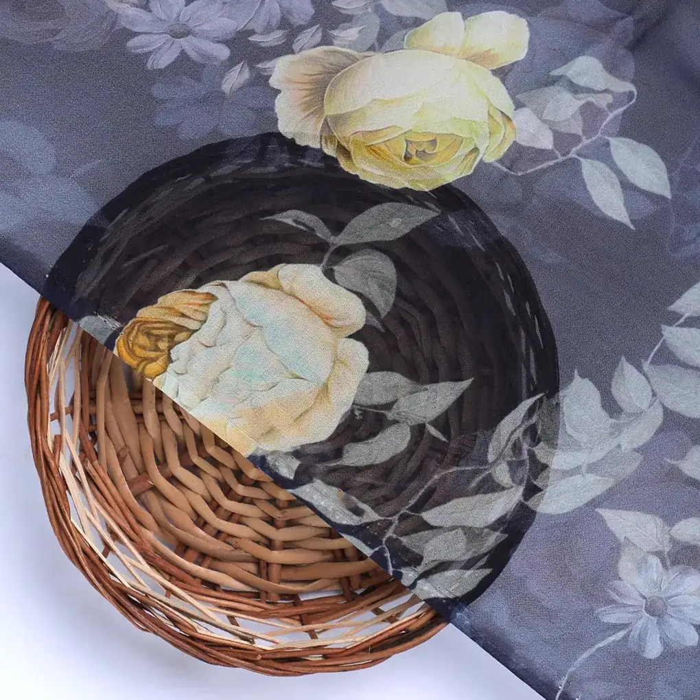 Elegant Floral Over Blue Base Digital Printed Fabric - Image 2