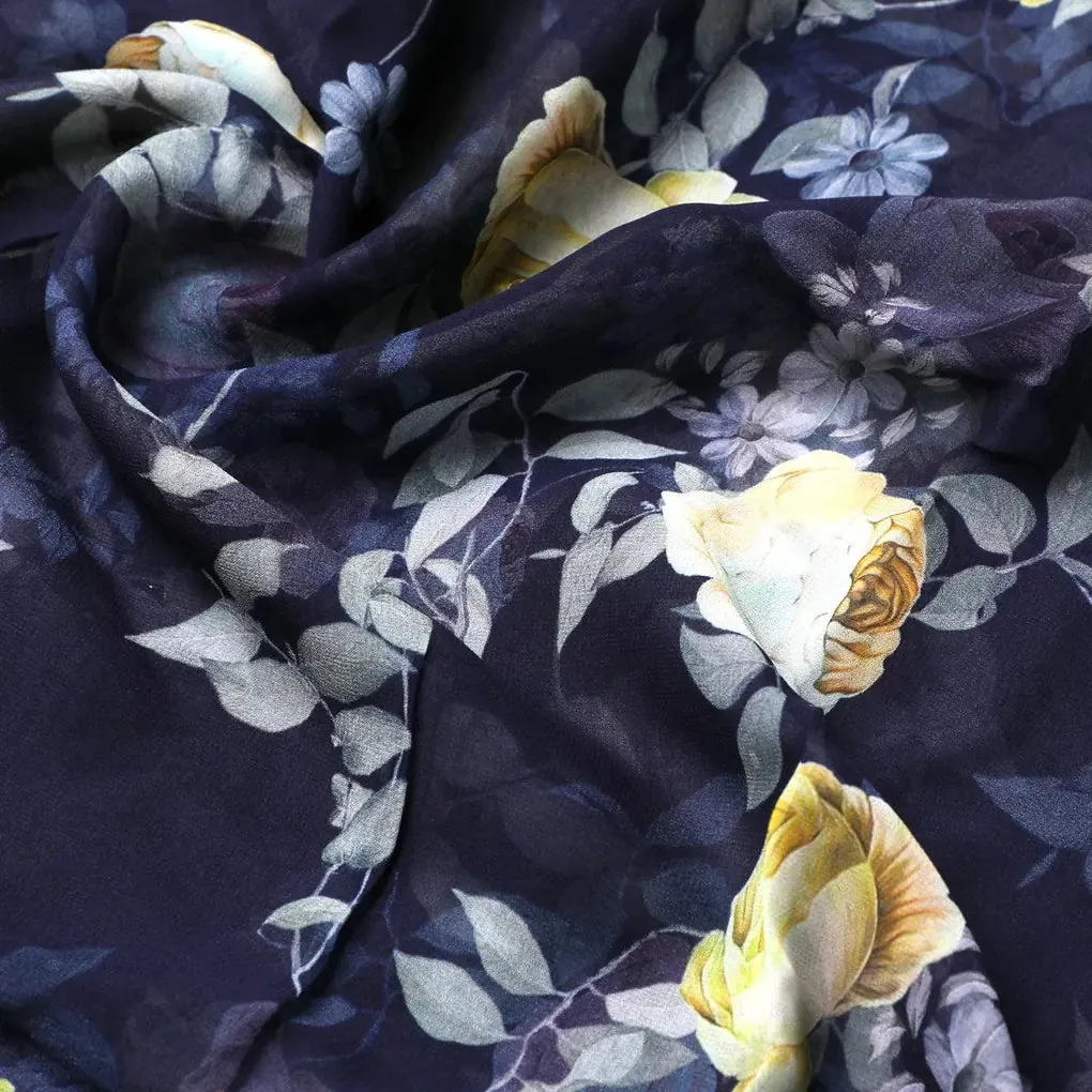 Elegant Floral Over Blue Base Digital Printed Fabric - Image 3