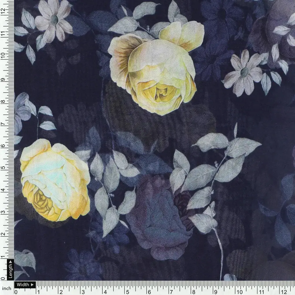 Elegant Floral Over Blue Base Digital Printed Fabric - Image 4