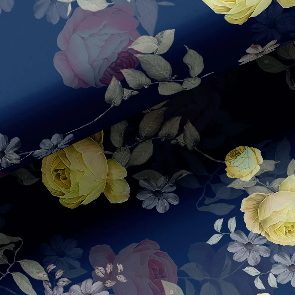 Elegant Floral Over Blue Base Digital Printed Fabric - Image 3