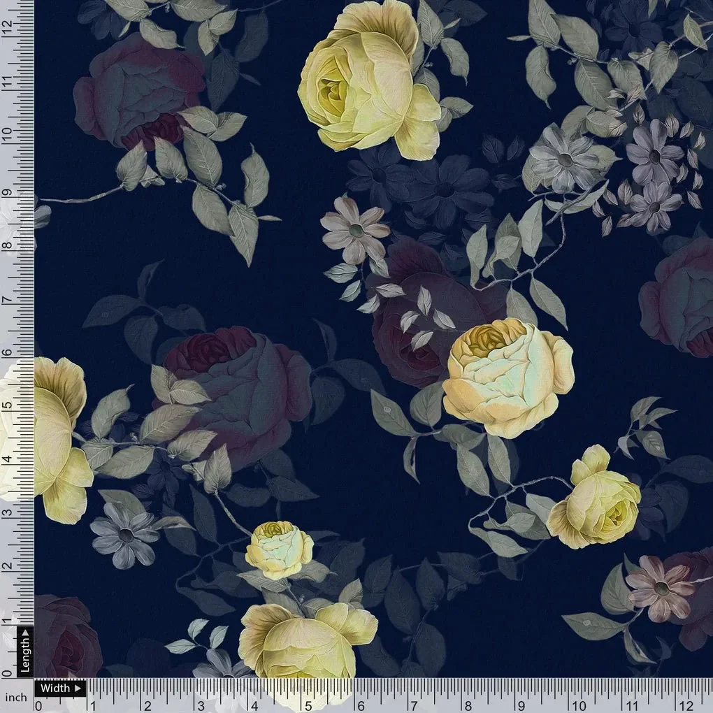 Elegant Floral Over Blue Base Digital Printed Fabric - Image 4
