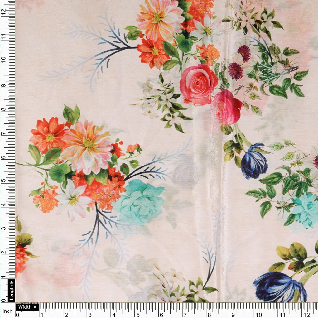 Elegant Floral Watercolour Print Chinon Fabric for Kurtas - Image 4