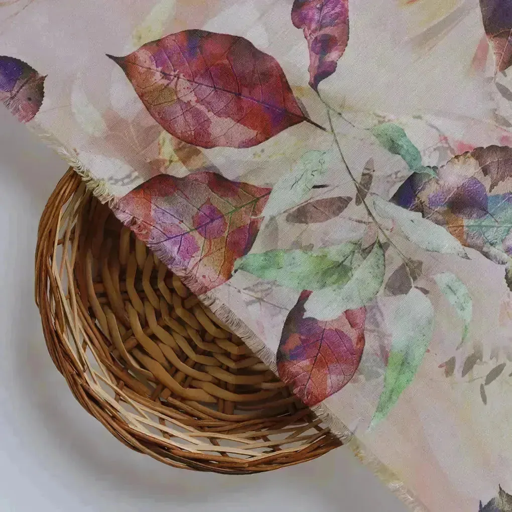 Elegant Leaves Digital Printed Kora Silk Fabric - Image 3