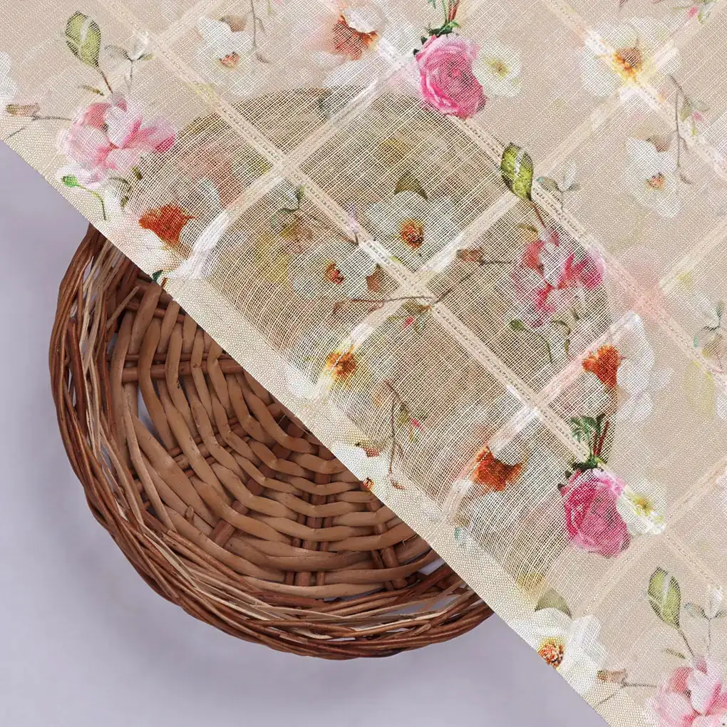 Elegant Linen Decorative Tiny Flower Print Fabric - Image 2