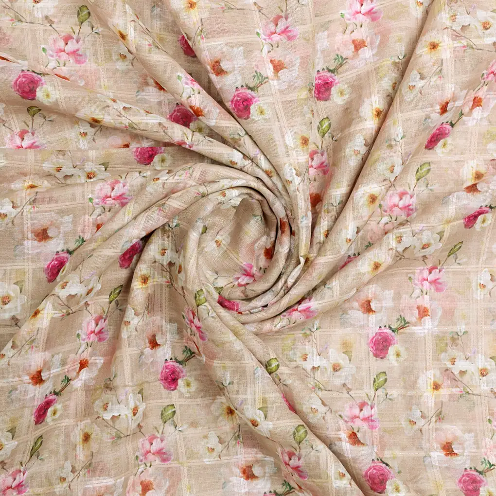 Elegant Linen Decorative Tiny Flower Print Fabric - Image 3