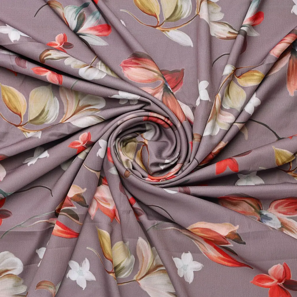 Elegant Mauve Floral Printed Polyester Fabric for Apparel - Image 2