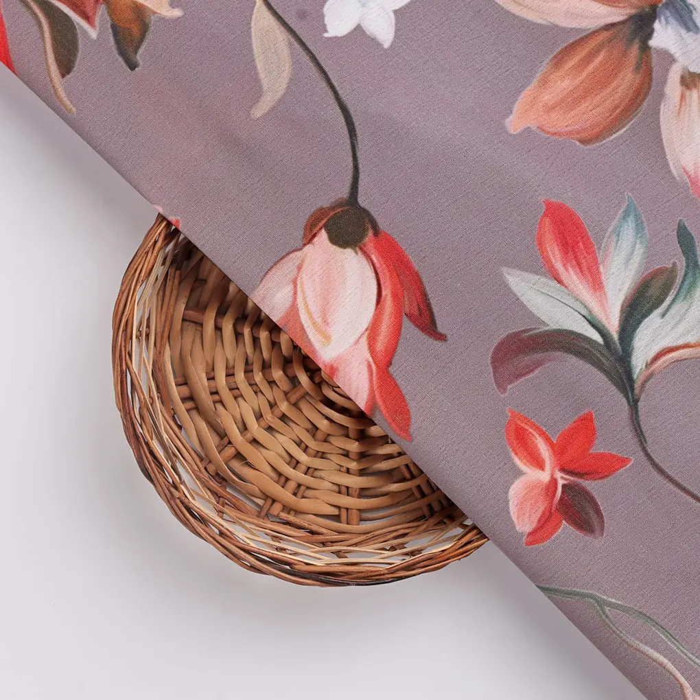Elegant Mauve Floral Printed Polyester Fabric for Apparel - Image 3