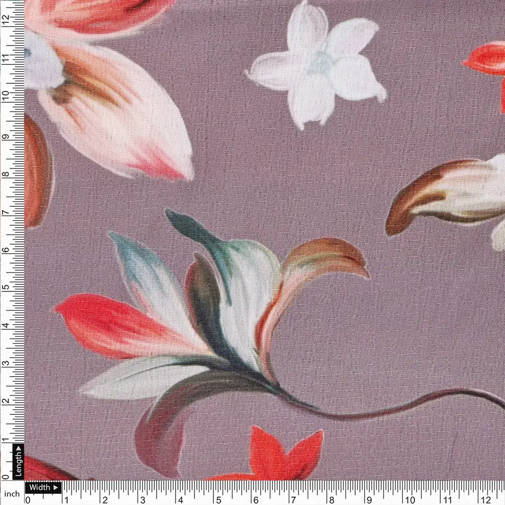 Elegant Mauve Floral Printed Polyester Fabric for Apparel - Image 4