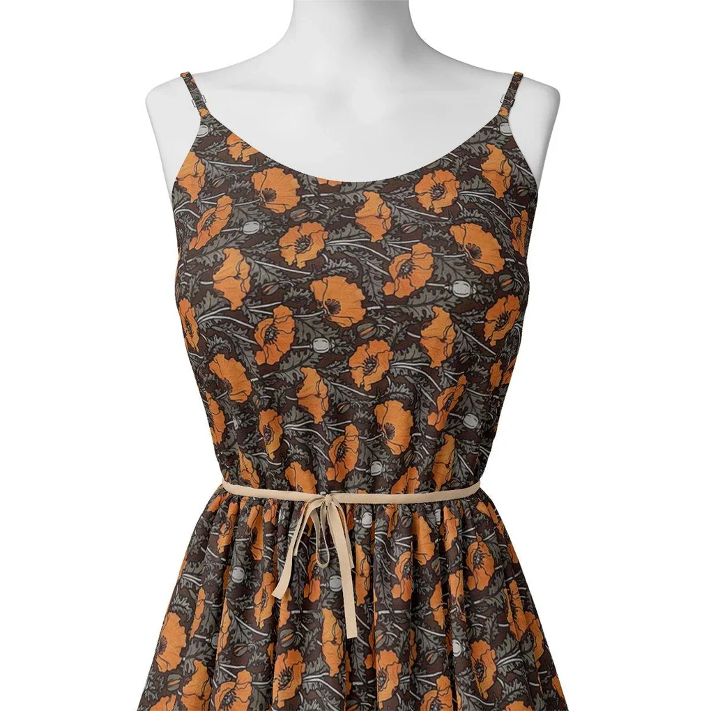 Elegant Orange Flower Motif Digital Printed Fabric - Image 2