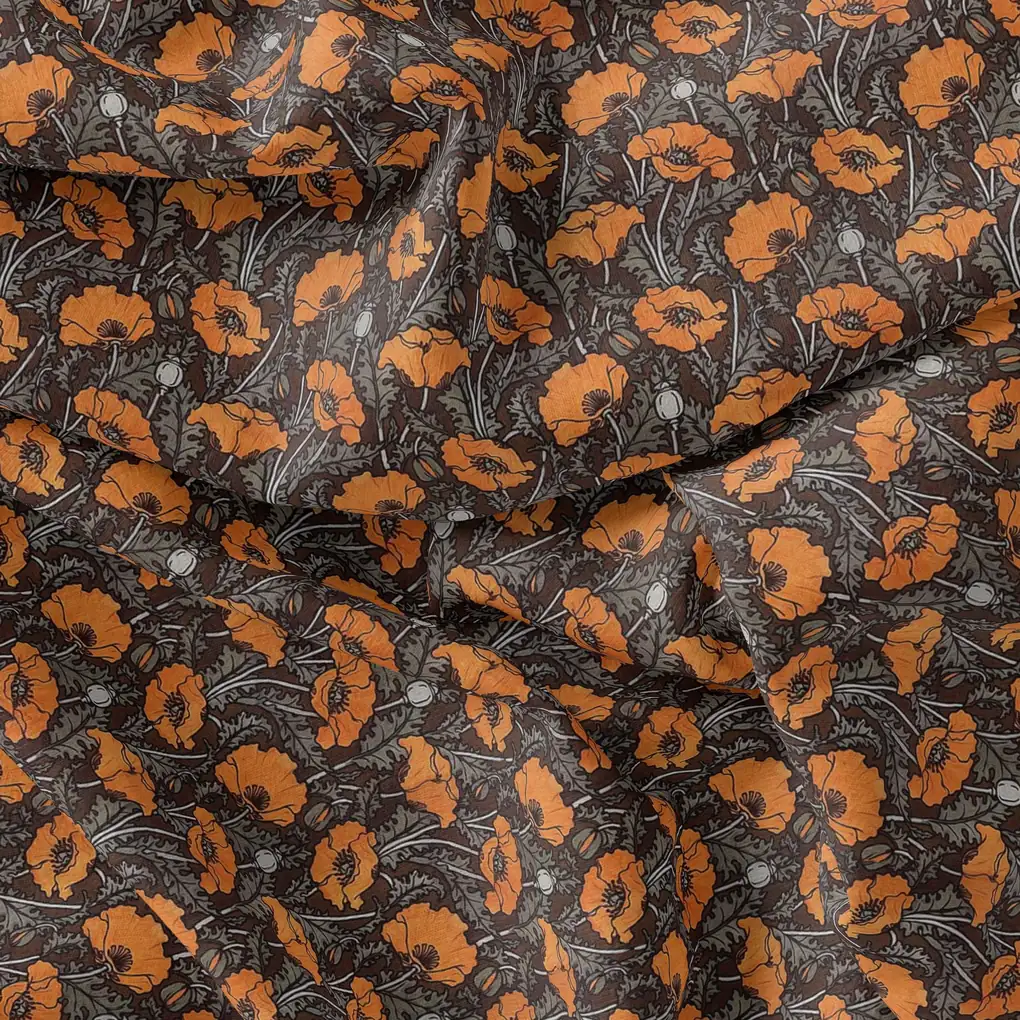 Elegant Orange Flower Motif Digital Printed Fabric - Image 3