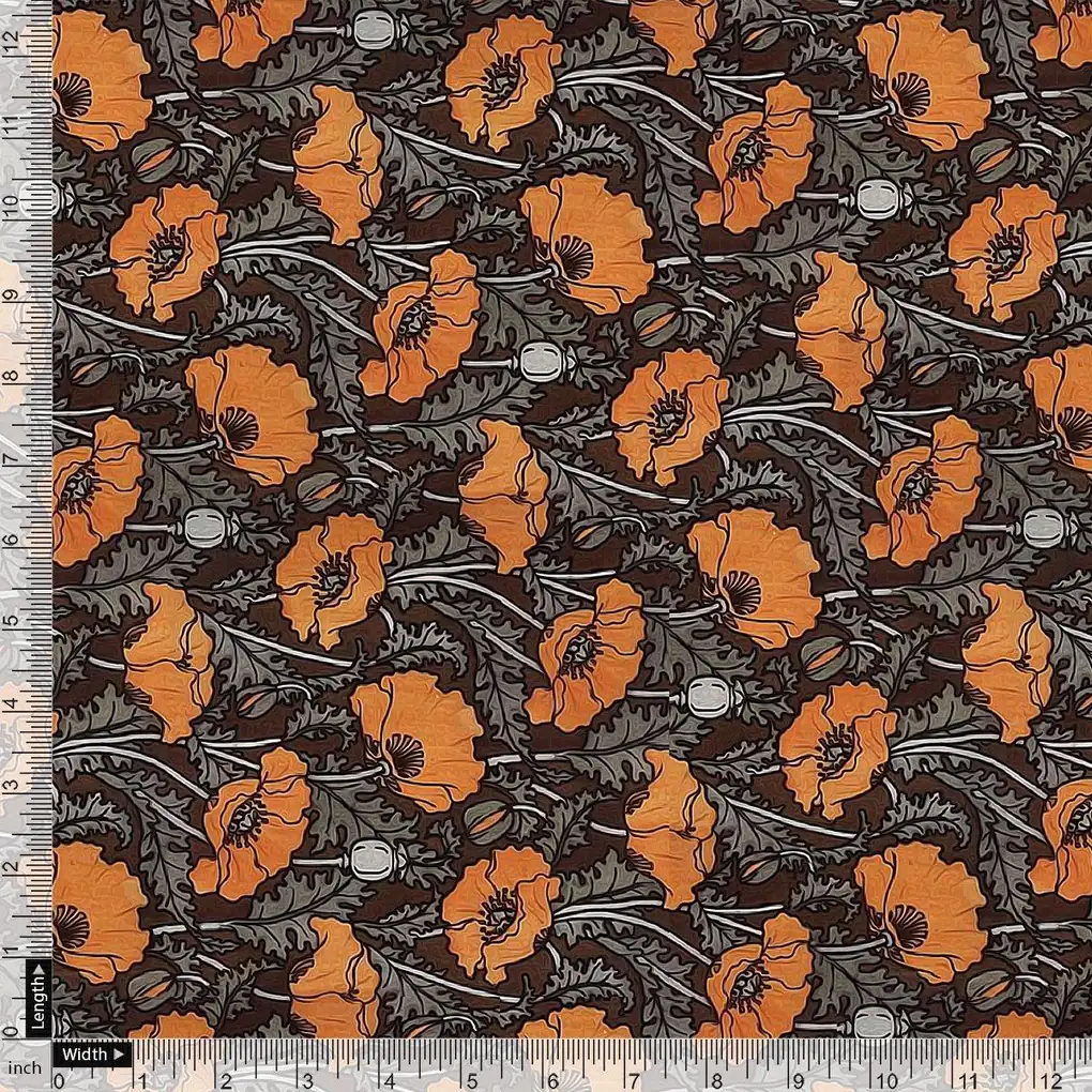 Elegant Orange Flower Motif Digital Printed Fabric - Image 4