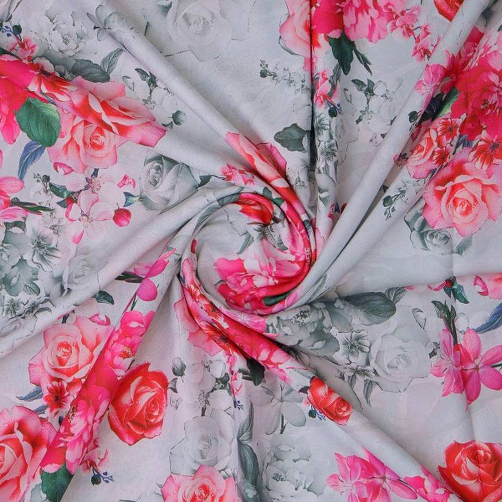 Elegant Pink Rose Floral Print on Soft Rayon Fabric - Image 3