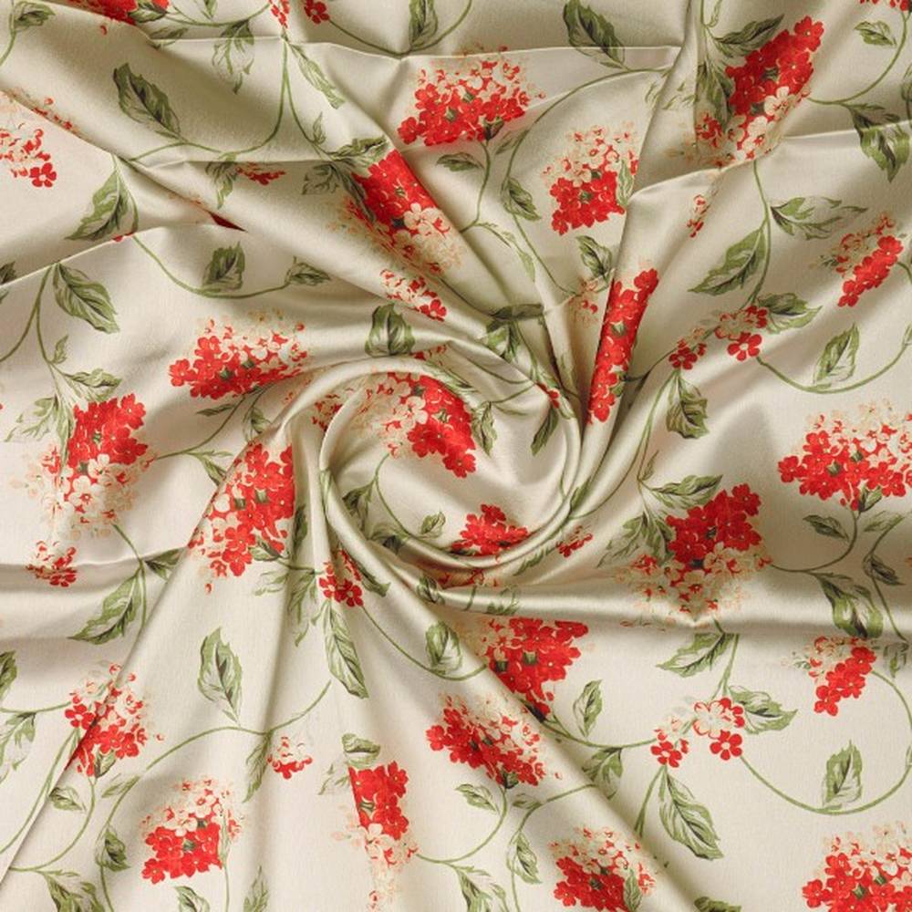 Elegant Red Hydrangea Floral Printed Japan Satin Fabric - Image 3