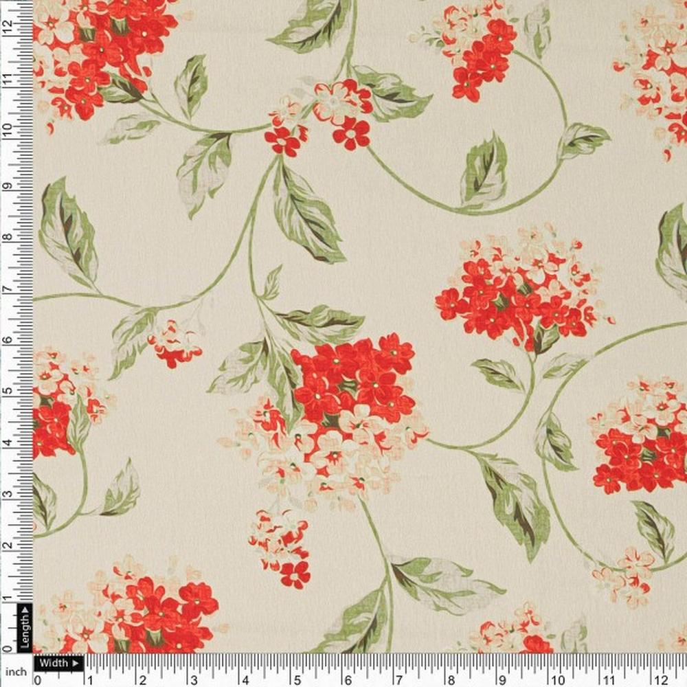 Elegant Red Hydrangea Floral Printed Japan Satin Fabric - Image 4