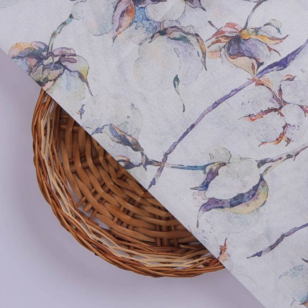 Elegant Watercolour Cotton Print Tusser Silk Fabric - Image 2