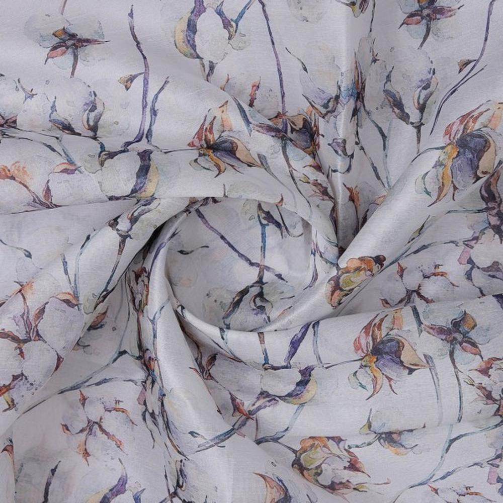 Elegant Watercolour Cotton Print Tusser Silk Fabric - Image 3