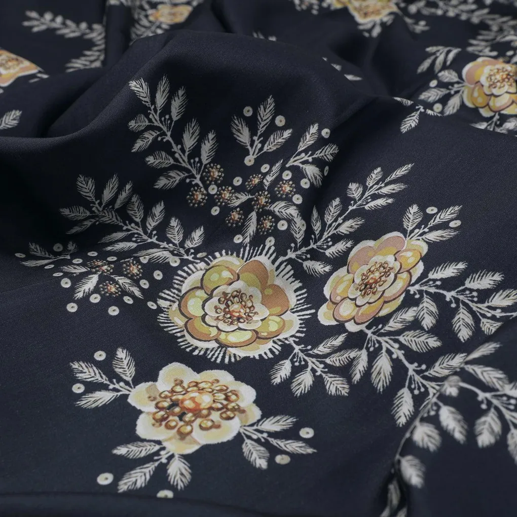 Embroidery Flower And Buds Digital Printed Fabric - Kora Silk - Image 3