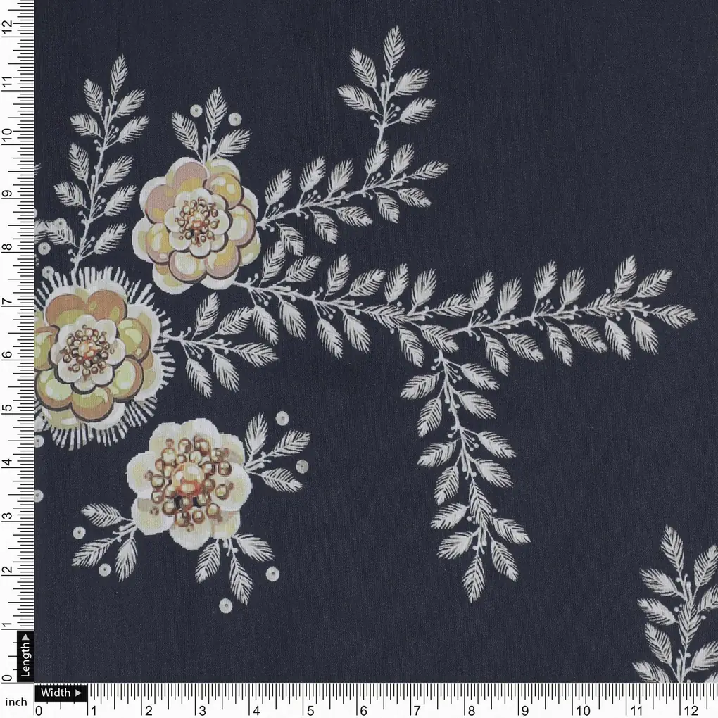 Embroidery Flower And Buds Digital Printed Fabric - Kora Silk - Image 4