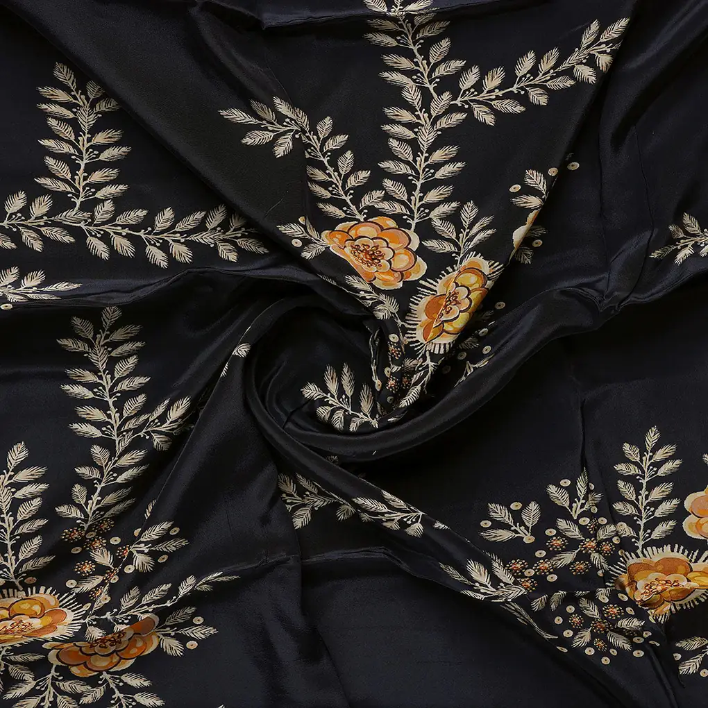 Flower And Buds Digital Printed Fabric - Natural Crepe - Image 2