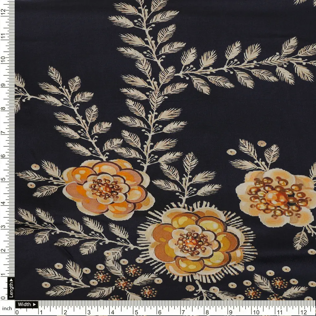 Flower And Buds Digital Printed Fabric - Natural Crepe - Image 4