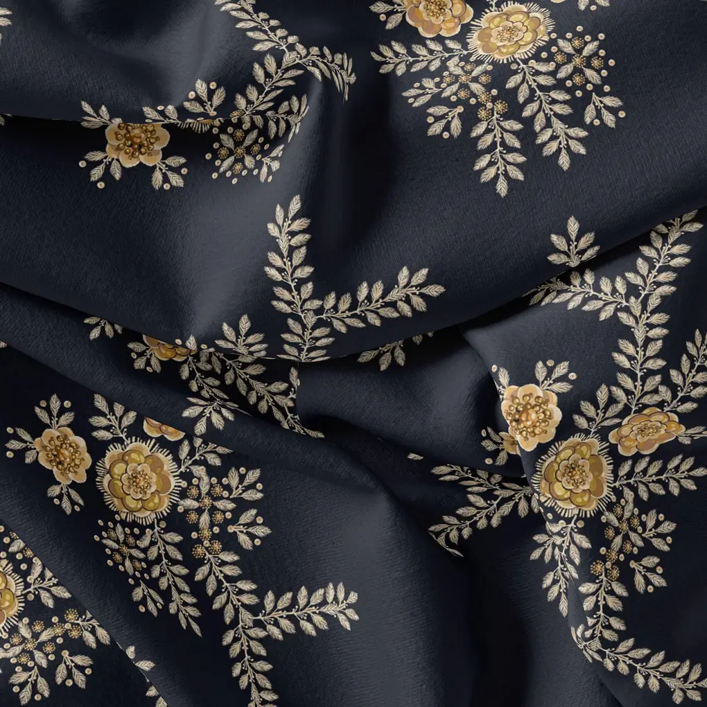Embroidery Flower And Buds Digital Printed Fabric - Cotton - Image 3