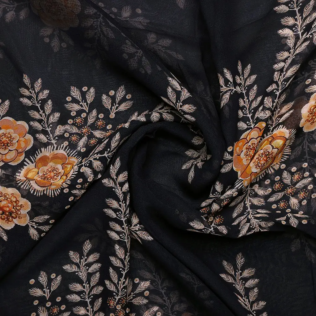 Embroidery Flower And Buds Digital Printed Fabric - Pure Georgette - Image 2