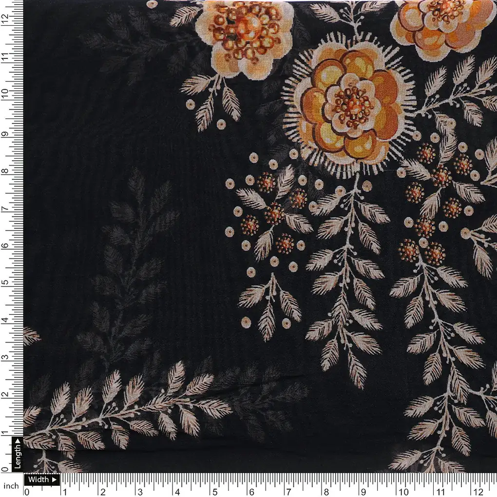 Embroidery Flower And Buds Digital Printed Fabric - Pure Georgette - Image 4