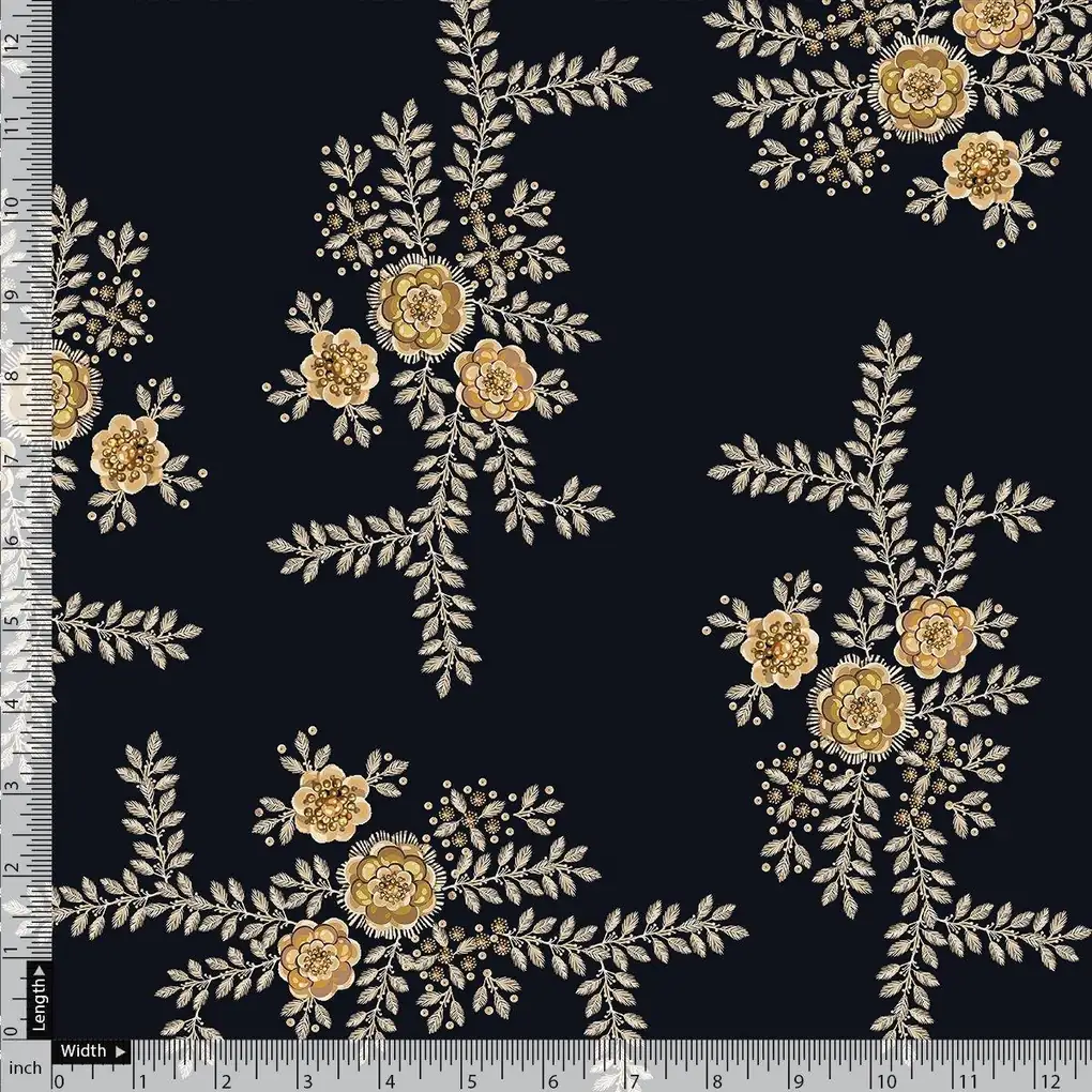 Embroidery Flower And Buds Digital Printed Fabric - Upada Silk - Image 4