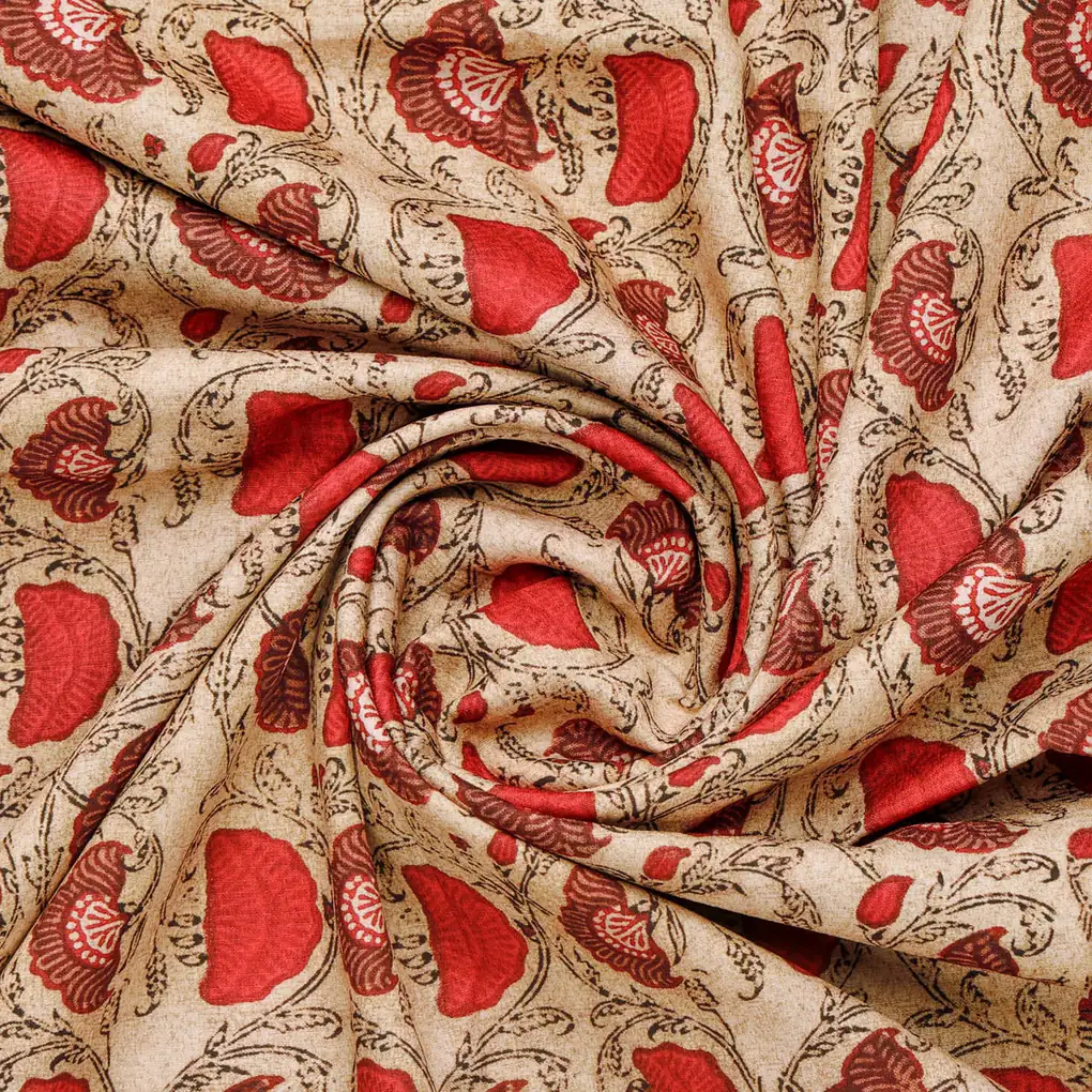Ethnic Floral Red Cream Polyester Fabric for Outfits - Image 2
