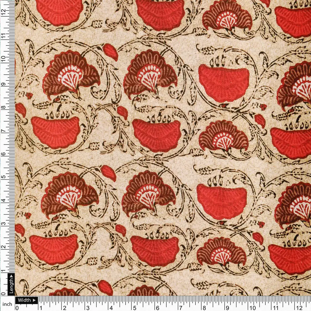 Ethnic Floral Red Cream Polyester Fabric for Outfits - Image 4
