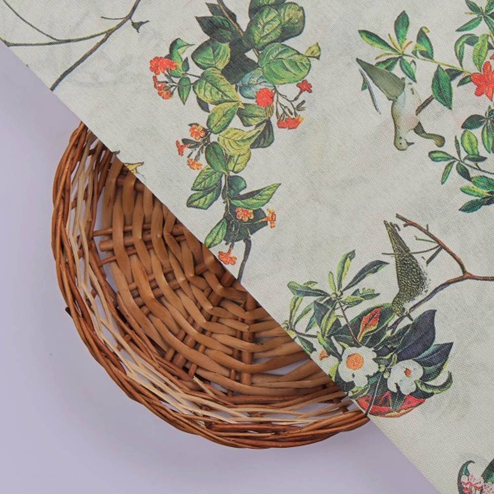 Exotic Birds & Botanical Garden Tusser Silk Fabric - Image 3