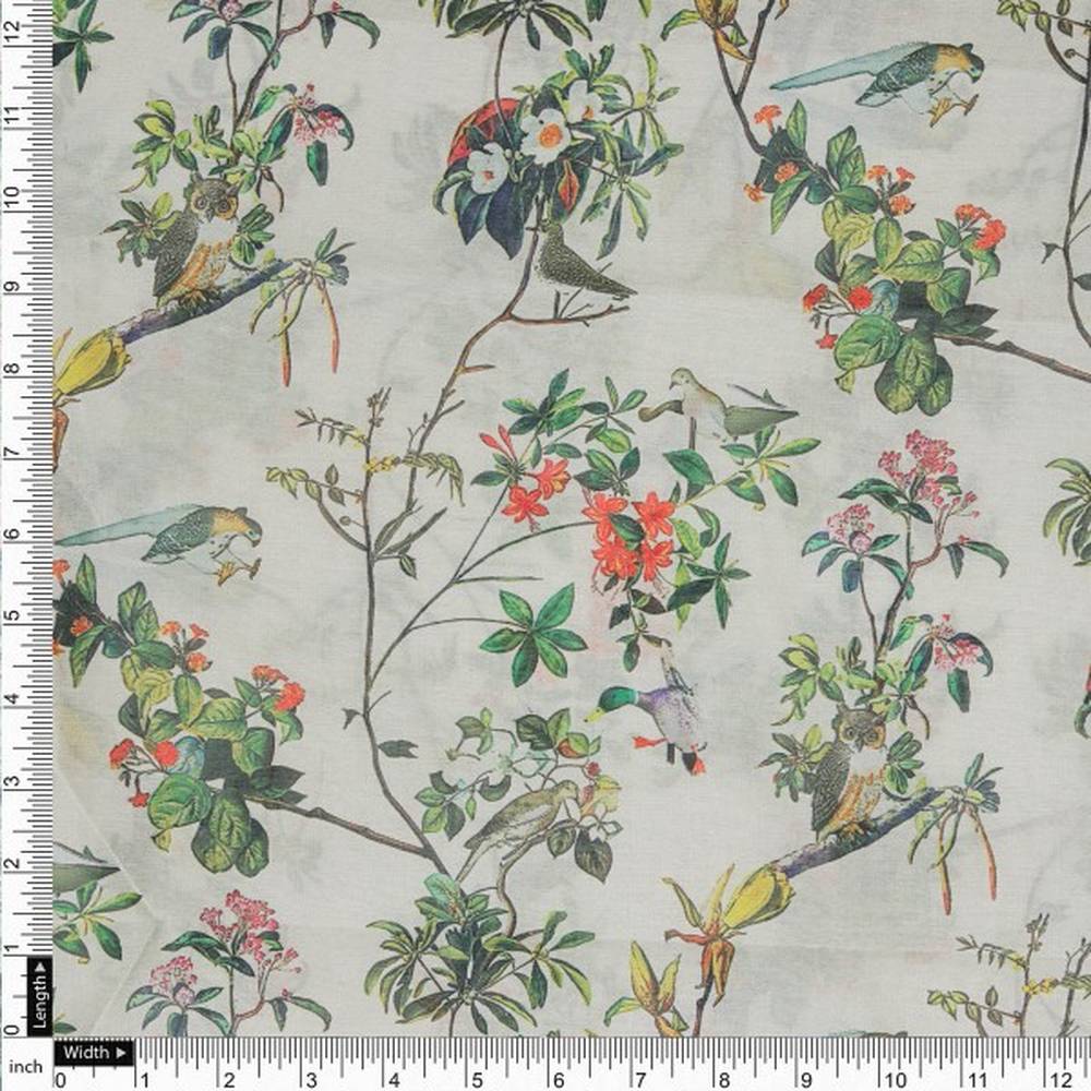 Exotic Birds & Botanical Garden Tusser Silk Fabric - Image 4