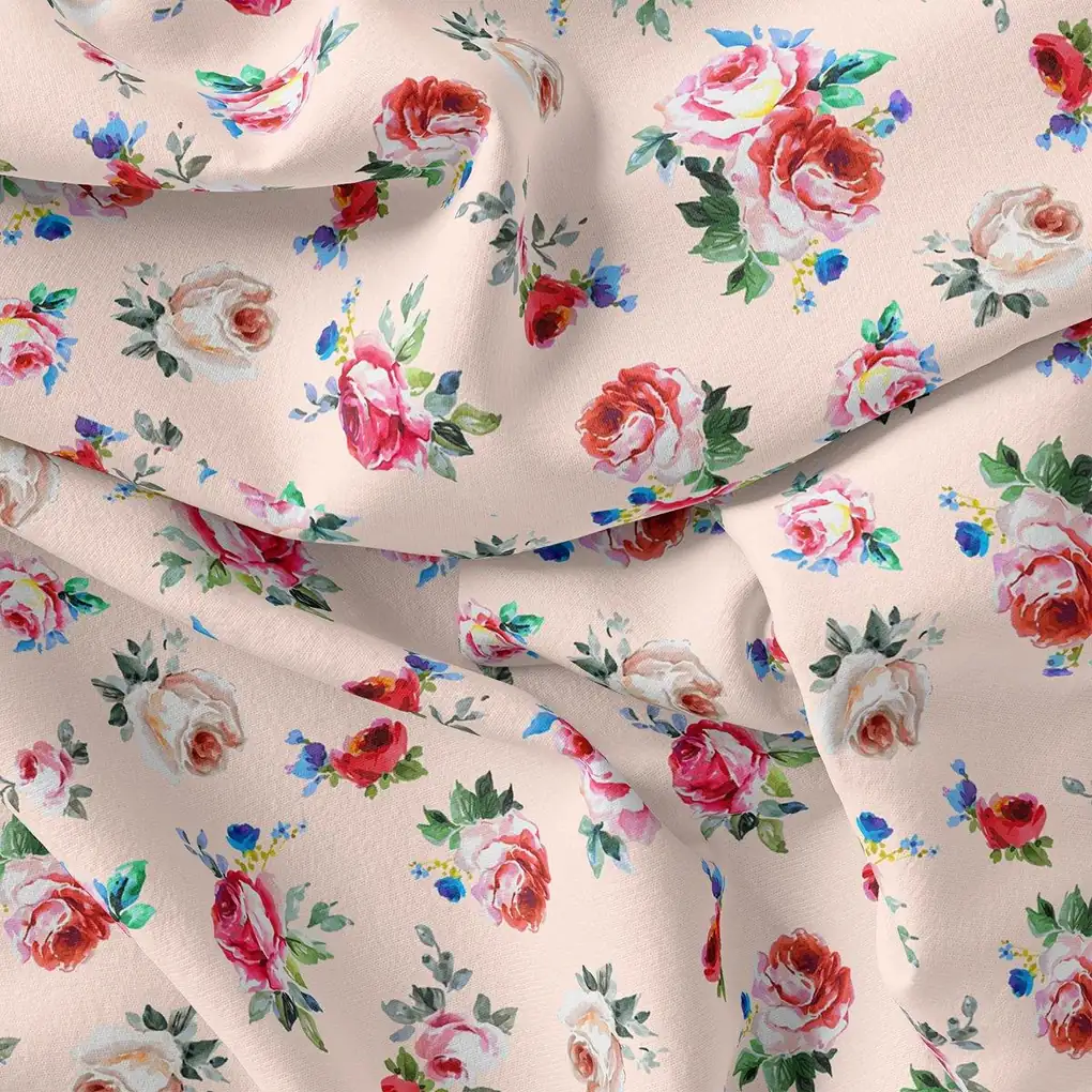 Exotic Blooms Water Color Cream Rose Digital Printed Fabric - Image 3