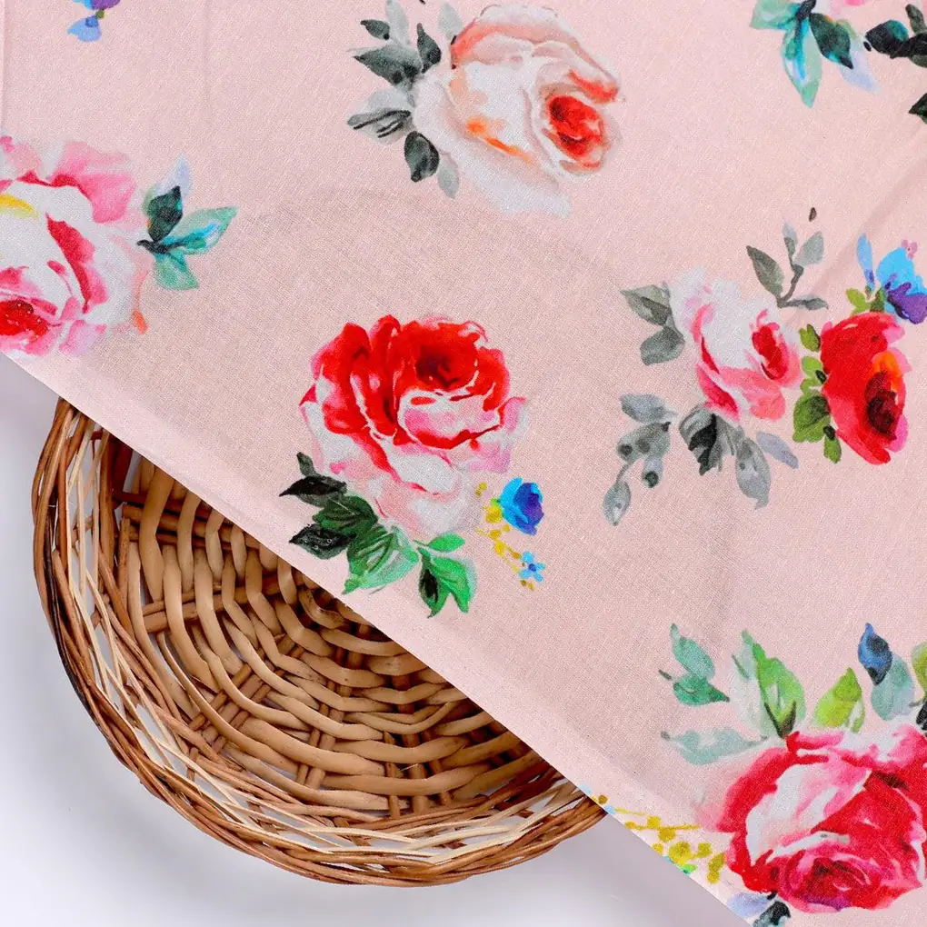 Exotic Blooms Water Color Cream Rose Digital Printed Fabric - Pure Cotton - Image 2