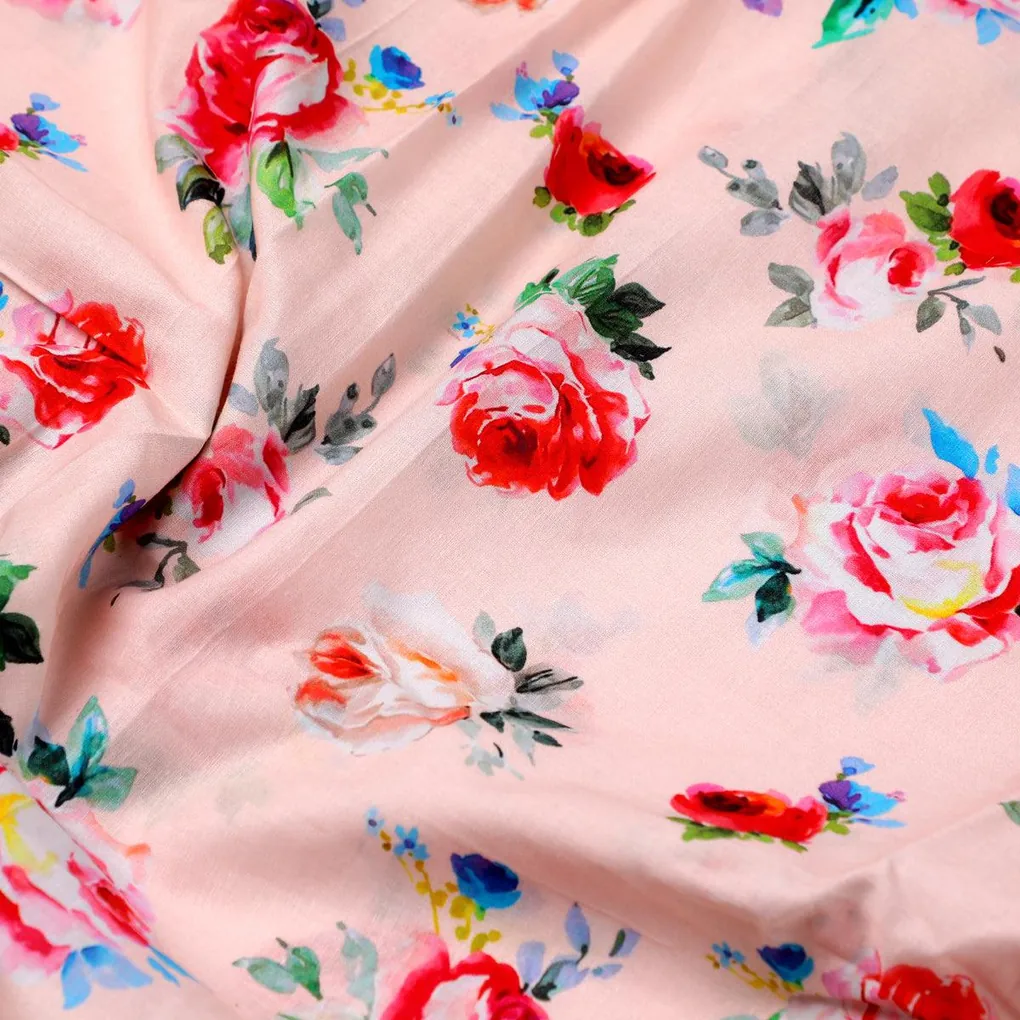 Exotic Blooms Water Color Cream Rose Digital Printed Fabric - Pure Cotton - Image 3