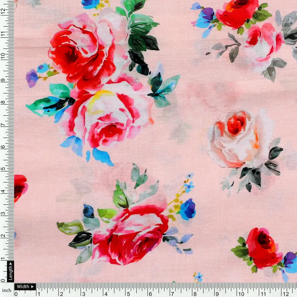 Exotic Blooms Water Color Cream Rose Digital Printed Fabric - Pure Cotton - Image 4