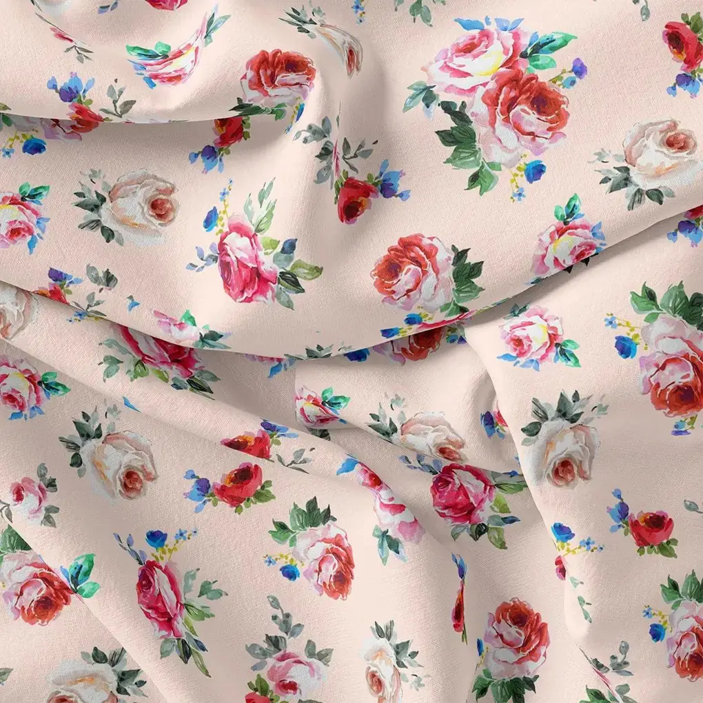 Exotic Blooms Water Color Cream Rose Digital Printed Fabric - Pure Georgette - Image 3