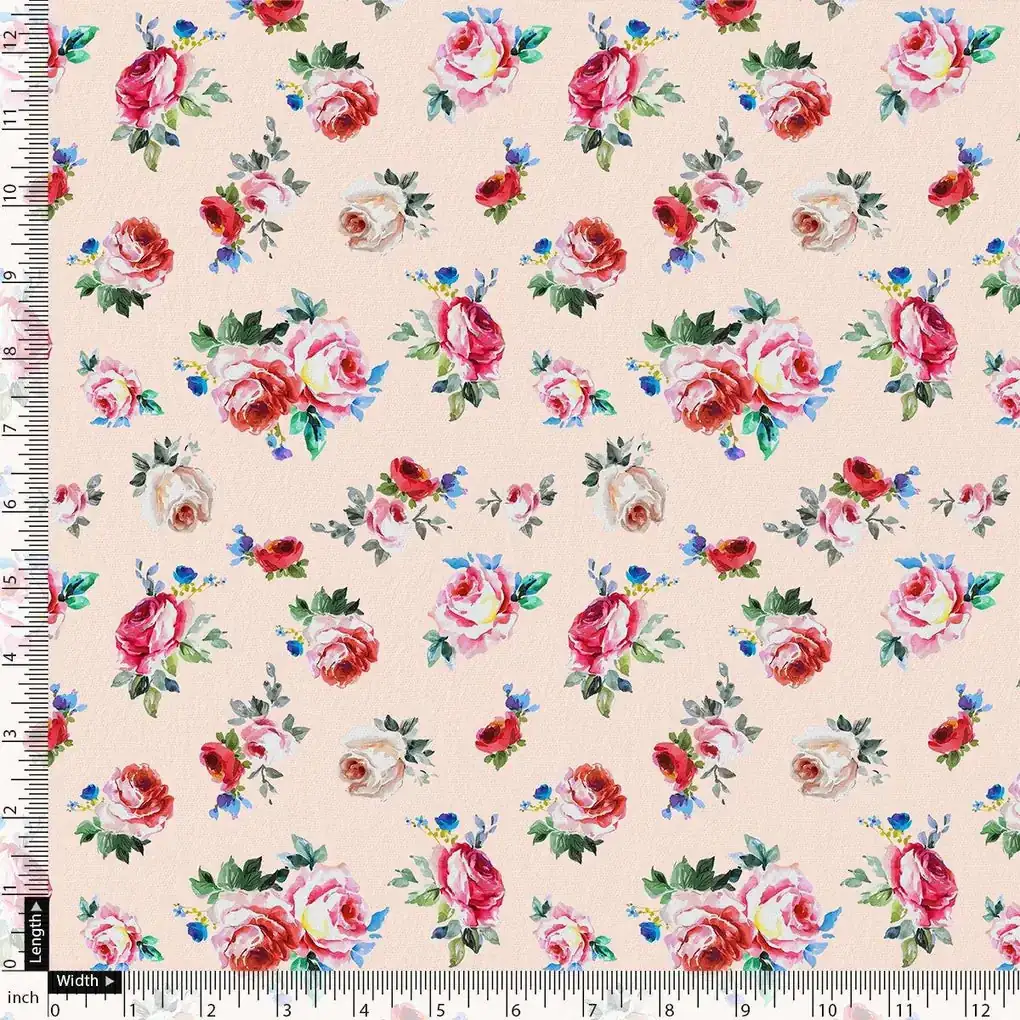 Exotic Blooms Water Color Cream Rose Digital Printed Fabric - Pure Georgette - Image 4