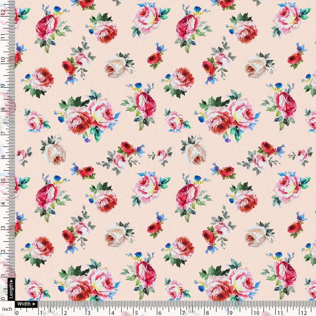 Exotic Blooms Water Color Cream Rose Digital Printed Fabric - Rayon - Image 4