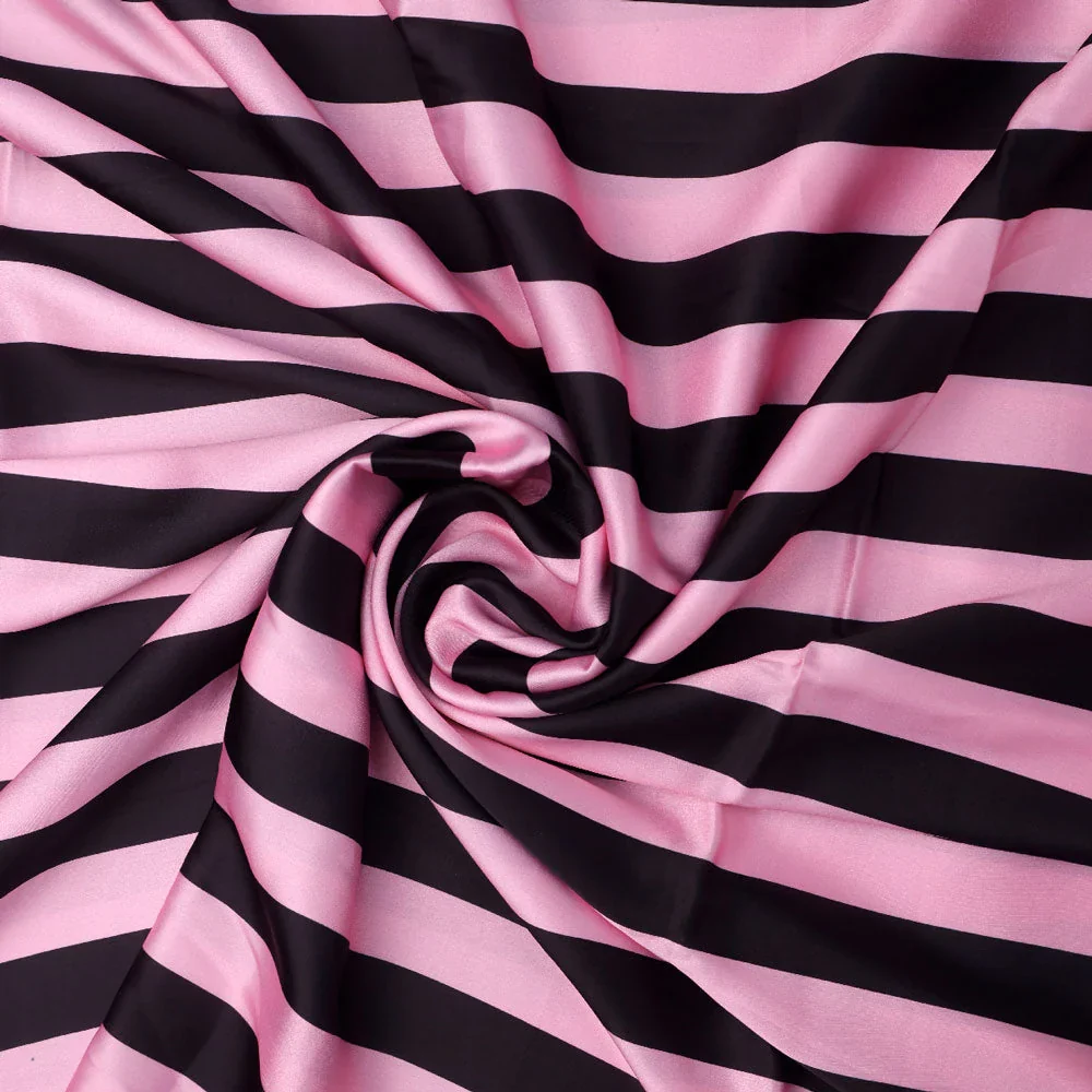 Black and Pink Striped Digital Printed Fabric - Image 2