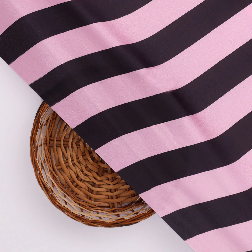 Black and Pink Striped Digital Printed Fabric - Image 3
