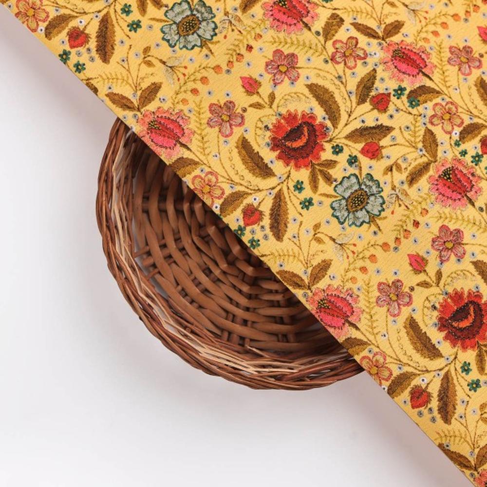 FAB VOGUE Studio Mustard Floral Polyester Fabric Design - Image 3