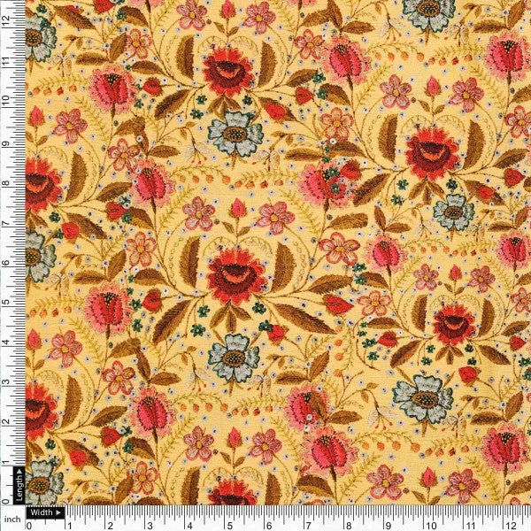 FAB VOGUE Studio Mustard Floral Polyester Fabric Design - Image 4