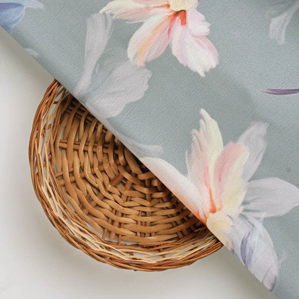 FAB VOGUE Studio Sea Green Floral Printed Polyester Fabric - Image 3