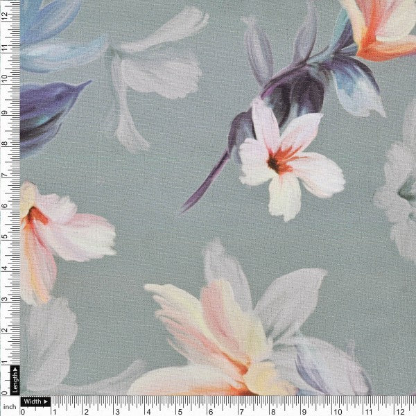 FAB VOGUE Studio Sea Green Floral Printed Polyester Fabric - Image 4
