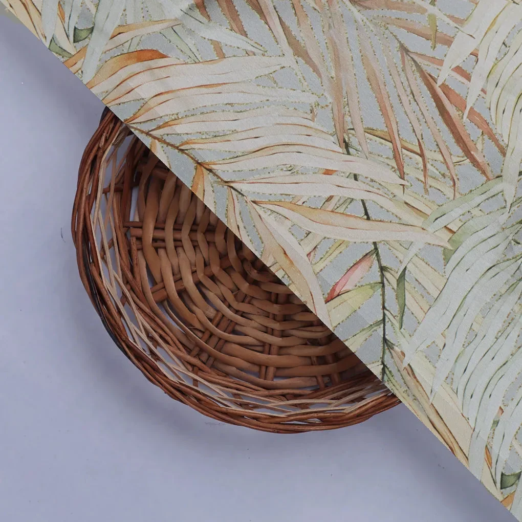 FAB VOGUE Studio Tropical Leaves Printed Japan Satin Fabric - Image 2