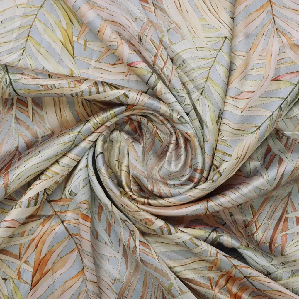 FAB VOGUE Studio Tropical Leaves Printed Japan Satin Fabric - Image 3