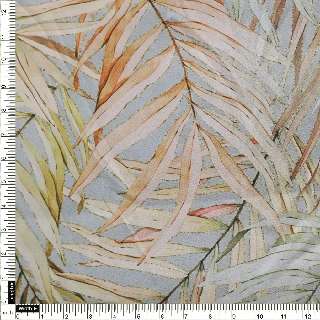 FAB VOGUE Studio Tropical Leaves Printed Japan Satin Fabric - Image 4